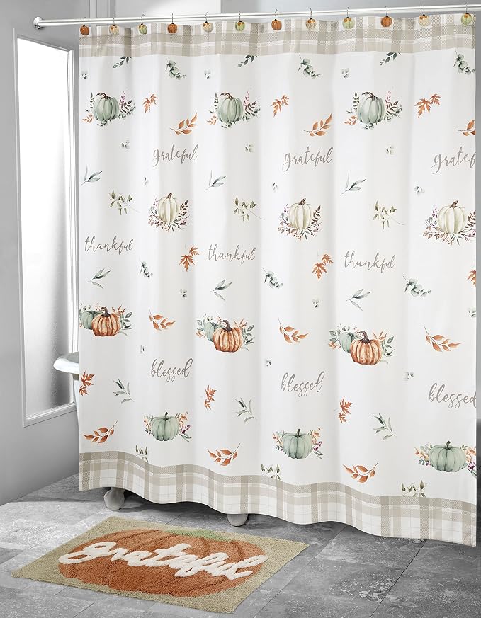 Avanti Linens - Fabric Shower Curtain, Fall Inspired Bathroom Decor (Grateful Patch Collection)