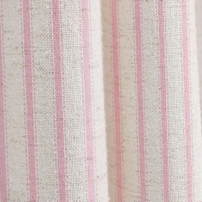 Farmhouse Striped Shower Curtain Pink Vintage Linen Curtain 72"W X 72"L | Striped Shower Curtains with Linen Texture for Bathroom Decor