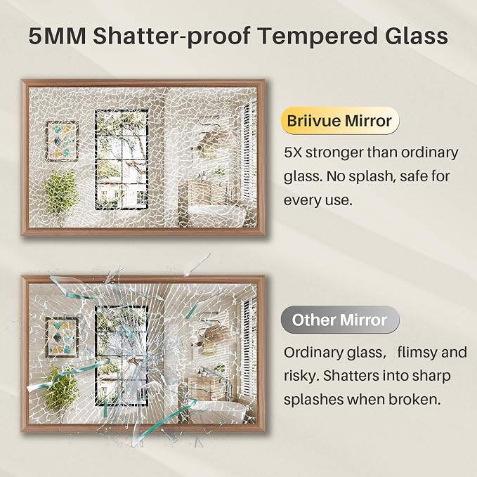 36x32 Inch Bathroom Mirror for Wall, Anti-Rust Walnut Wood Grain Metal Framed Bathroom Mirrors for Over Sink,Rectangler Mirrors for Bathroom Vanity, Farmhouse, Bedroom, Living Room, Entryway Decor