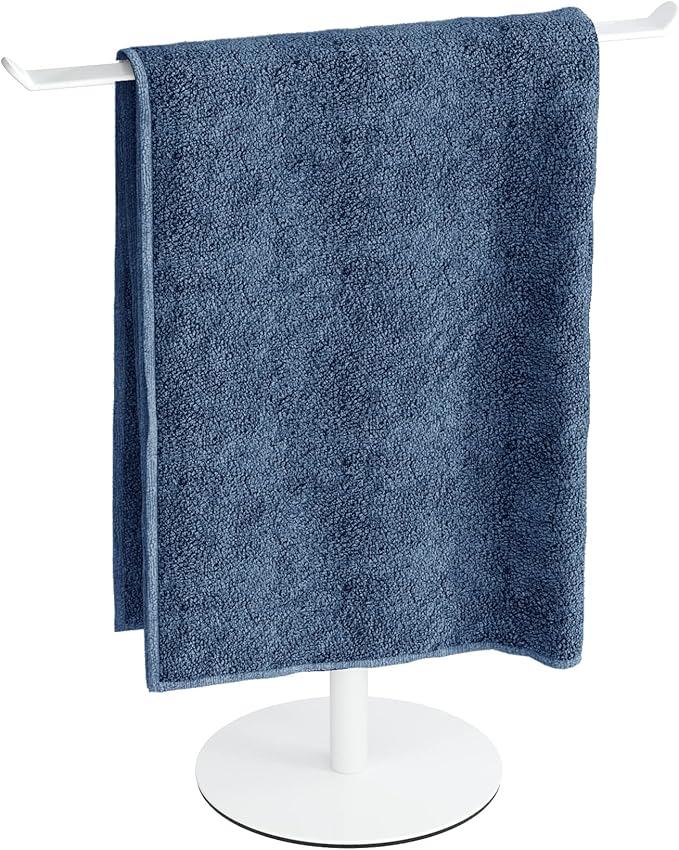 White T-Shaped Hand Towel Holder Stand for Countertops, Stainless Steel | Countertop rack for bathrooms and kitchens; organizes hand towels, headbands and other lightweight items.