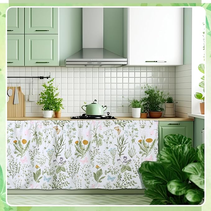 Hahafelt Self-Adhesive Sink Skirt, 55"x32" Waterproof Fabric Under Sink Cover with Diamond Stitch, Hide Pipes & Storage for Bathroom, Kitchen, Laundry Room, Rental Home Decor(Pastoral)