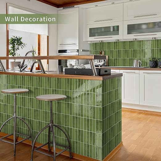 10 Sheets Upgraded Thicker Design Subway Tile Peel and Stick Backsplash | 12”×12”Self Adhesive Wall Tiles Stick on Back Splash for Kitchen,Bathroom,Camper(Green)