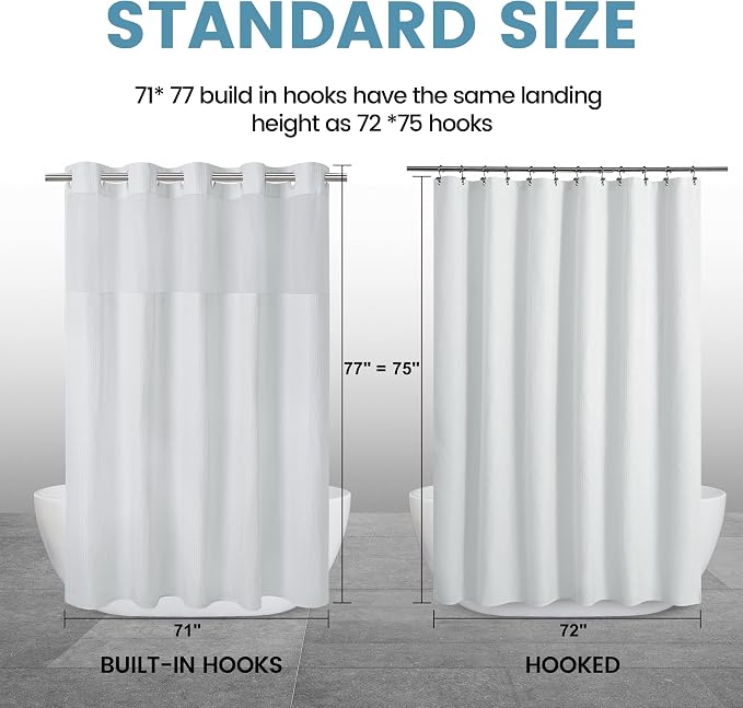 EUTXL Heavyweight No Hook Shower Curtain with Liner, White,71x77 | Snap in Liner, 256GSM Thick Waffle Fabric, Hotel Luxury Spa, Corner Magnets, Quick Dry, Waterproof & Washable, Long Size