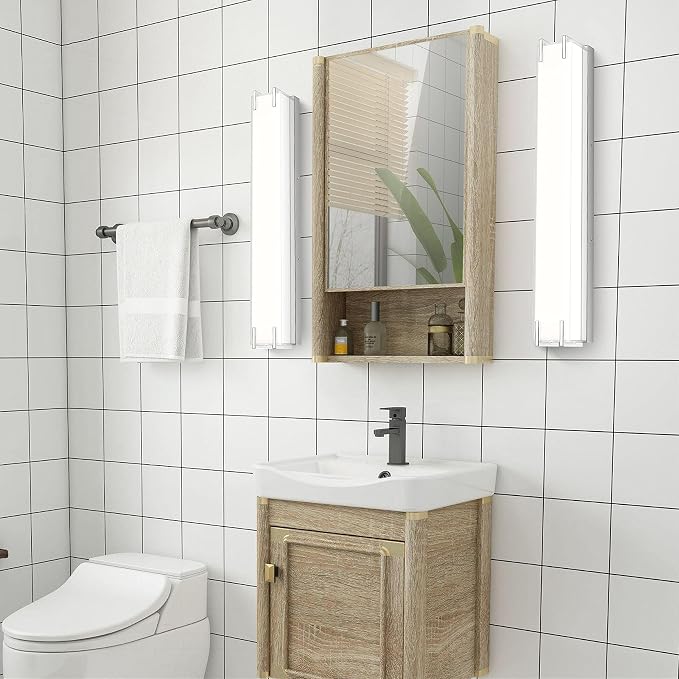LED Bathroom Light Fixtures Over Mirror 24.4” Vanity Light with Milky White Lampshade 4000K Daylight Chrome Finishing Bath Bar (Chrome)