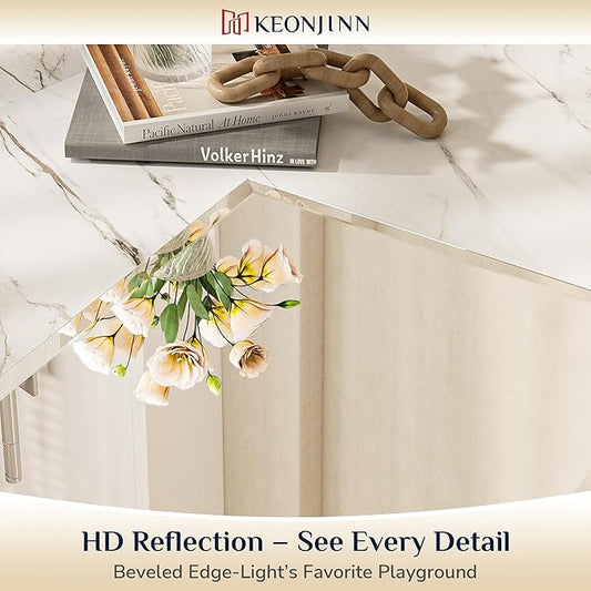 Keonjinn 22 x 30 Inch Frameless Bathroom Mirror, Beveled Mirrors for Bathroom Sink, Shatterproof Wall Mirror, Modern Decorative for Living Room, Entryway, Bedroom, Horizontal/Vertical