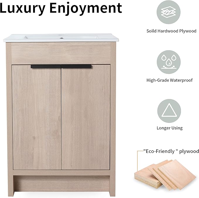 24" Modern Bathroom Vanity with Two Door and Sink (PLO, 24 * 18)