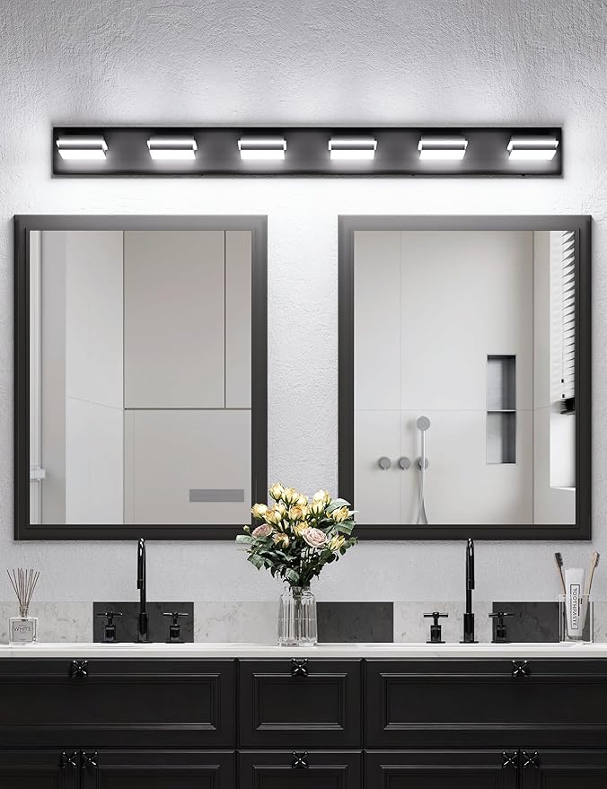 VOLISUN Modern Bathroom Vanity Light Fixtures (6-Light, 48-Inch), 5CCT Dimmable Lighting Fixtures Over Mirror, 360 Rotatable Head, Black LED Vanity Lights