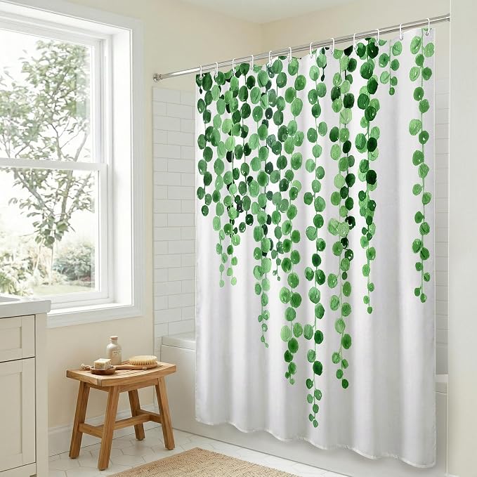 Americanflat 71x74 Botanical Shower Curtain - Water-Resistant Long Shower Curtain with Durable Metal Grommets and 12 Hooks - 100% Polyester - White and Green Bathroom Curtains