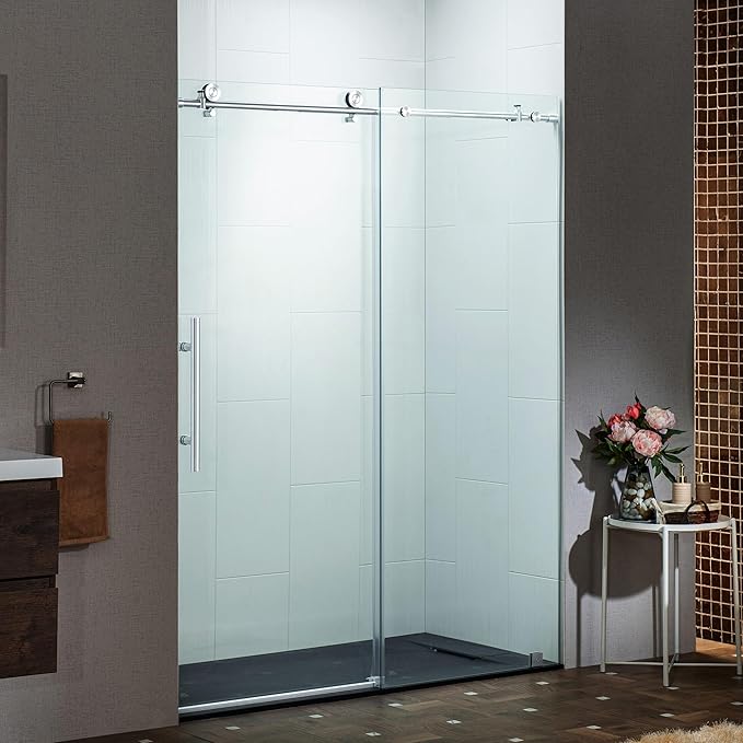 Woodbridge Frameless Sliding Shower Doors with Soft Close System, 57.5-60" Width x 76" Height with 3/8"(10mm) Clear Tempered Glass in Polished Chrome Finish, BSDC6076-C