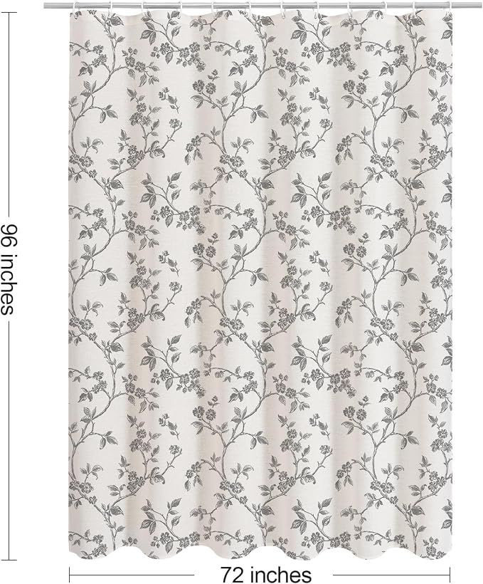 MitoVilla Extra Long Cotton Floral Shower Curtain for Bathroom,72 x 96 | Extra Long BoHo Cottagecore Spring Shower Curtains, Modern Farmhouse Country Plant Leaves Bathroom Décor, 72 x 96