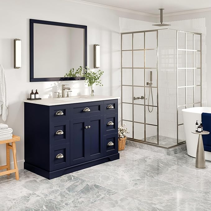 Eviva Epic 48 in. Blue Bathroom Vanity with White Carrara Quartz Countertop