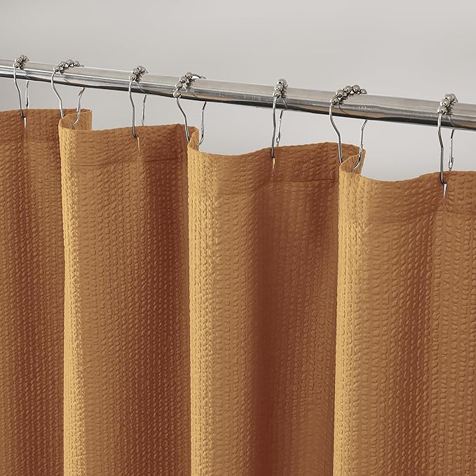 Gold Stall Fabric Shower Curtain 36 x 72 Inch, Soft Waffle Small Shower Curtain for Bathroom with Texture for Narrow Stall Size, Machine Washable Water Resistance, Hotel Style