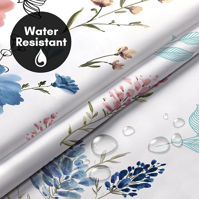 Americanflat 72x75 Hookless Shower Curtain - Water-Resistant Floral Shower Curtain with Sheer Panel, Snap-in Liner, and Grommets - 100% Polyester - Botanical Bathroom Curtains - Pink, Blue and White
