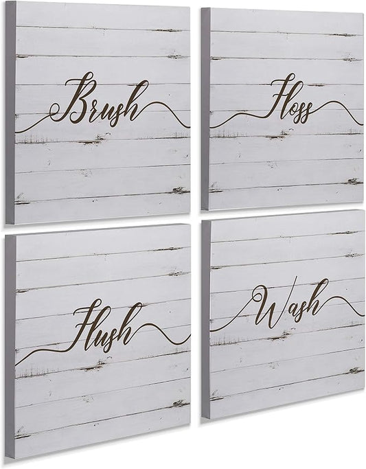 Renditions Gallery Rustic Bathroom Sign Set of 4 Gallery Wrapped Canvas Wall Art, 16x16, Rusti Set