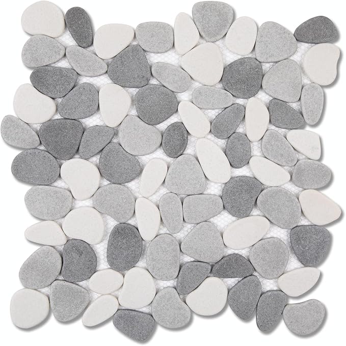 Grey Pebble Bathroom Shower Tile 12x12 in Pebble Mosaic Floor 5 SqFt | Slip-resistant Pebble Floor Tile for Bathroom, Shower, Kitchen Walls & Outdoor Areas, Mesh-Backed Easy to Install