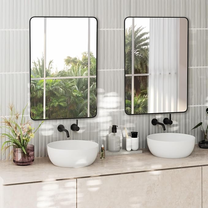 Bathroom Vanity Mirror, Black Framed Mirror for Over Sink, 30x20 | HD glass, distortion-free for makeup and grooming, Sturdy frame, all mounting hardware, hangs horizontal or vertical