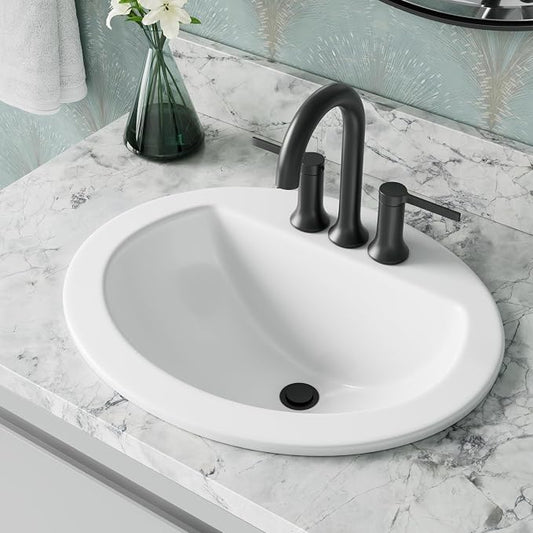 PROFLO Rockaway 19" Oval Vitreous China Drop In Bathroom Sink | Includes - Overflow and 3 Faucet Holes at 4" Centers - White