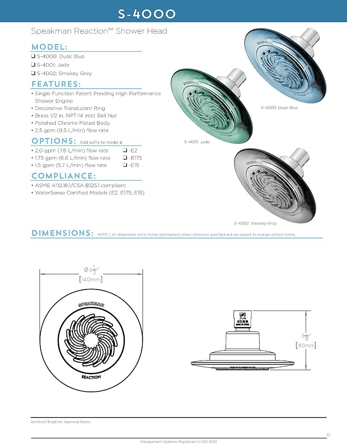 Speakman S-4002-E2 showerheads, 2.0 GPM, Smokey Gray