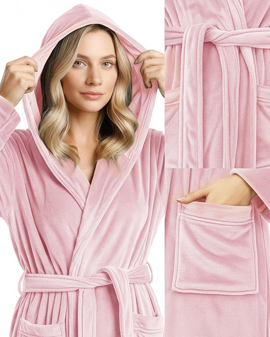 Premium Ultra Soft Robes for Women with Hood Plush Fleece Long Bathrobe