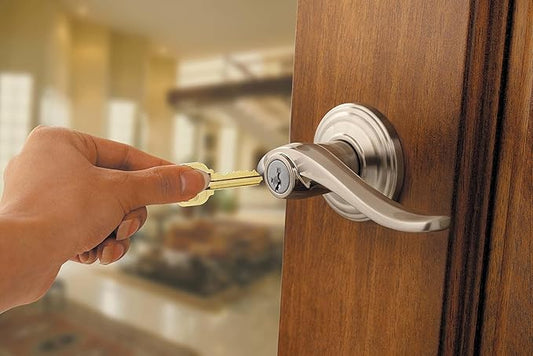 Kwikset Balboa Entry Door Handle with Lock and Key, Secure Keyed Reversible Lever Exterior, for Front Entrance and Bedrooms, Polished Chrome, Pick Resistant Smartkey Rekey Security