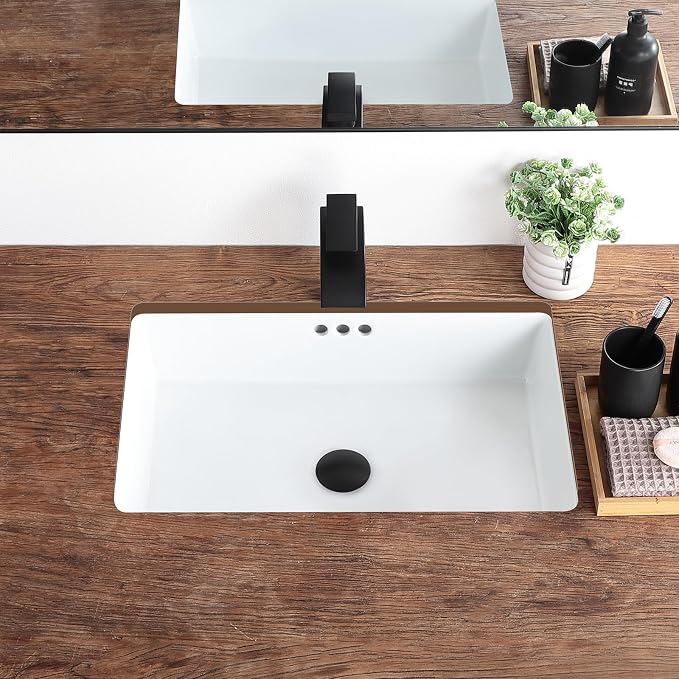 22 Inch Undermount Bathroom Sink Rectangular Undermount Sink White Ceramic Under Counter Bathroom Sinks with Flat Overflow Type (21.8"x 14")