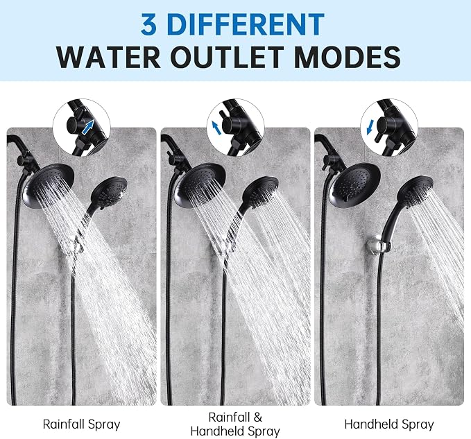 G-Promise Solid Metal 3-Way Shower Diverter Valve (Matte Black) | Smooth Knob Switch, Spray Separately or Both, Anti-Leak, Easy to Install, Standard Connections, Universal Replacement Part