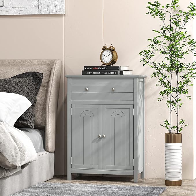 Giantex Bathroom Storage Cabinet with Drawer - Floor Cabinet with Doors, Adjustable Shelf, Storage Organizer for Entryway, Laundry Room, Kitchen, Living Room, Bedroom, Freestanding Cupboard (Gray)