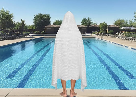 COTTON CRAFT Hooded Bath Towel – Oversized 35 x 70 Waffle Weave Towel with Hood for Adults - 100% Ringspun Cotton Pool Bath Sheet Wrap with Hood - Soft Super Absorbent Quick Dry – 450 GSM – White