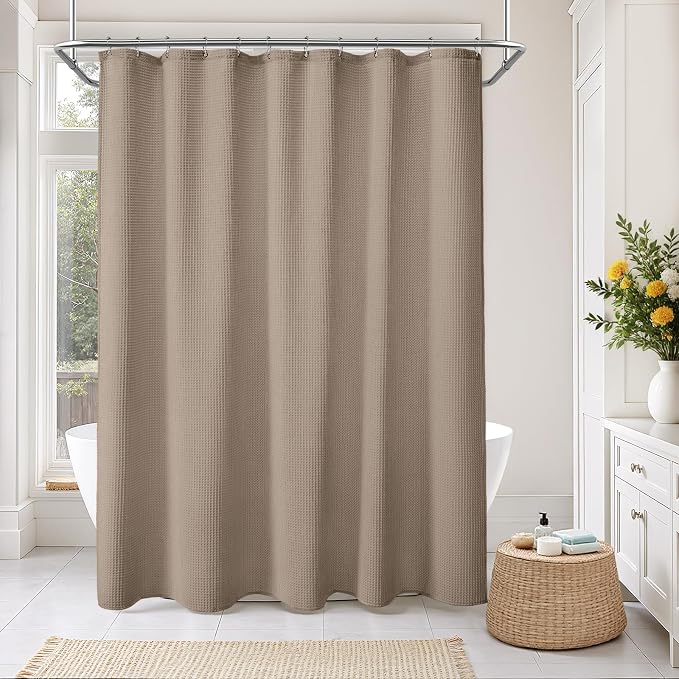 Waffle Weave Shower Curtain - Beige Cotton Fabric Texture Heavyweight Shower Curtain for Bathroom,Washable, 48Wx72L