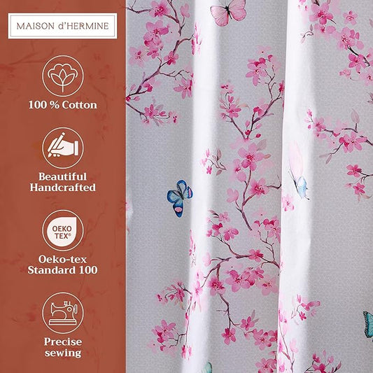 Maison d' Hermine Shower Curtain 100% Cotton One Panel 70"x72" Washable Fabric Shower Curtains for Bathroom, Easy Hanging with 12 Button Holes - Home Hotel Spa Easter Gifts(Blossoms in Spring)