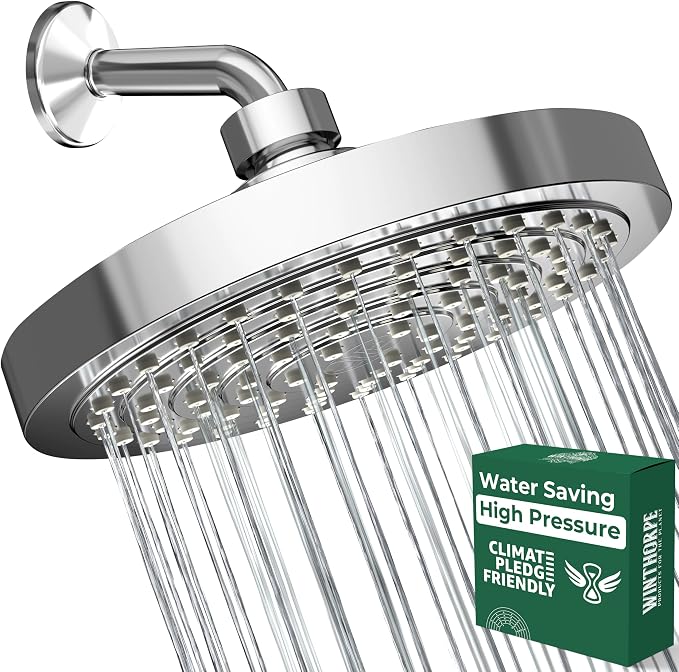 Winthorpe Water Saving Shower Head, High Pressure Showerhead with Widespread Coverage, Easy Installation, Modern Design, Low Flow Eco Mode, 90 Water Jets - Chrome