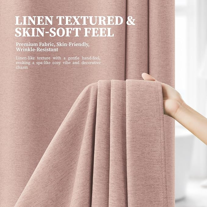 72x87 Ringless Linen Textured Shower Curtain with Snap in Liner, Blush | Extra Long Size, 3 in 1 Durable Fabric Shower Curtain, Removable Liner, Waterproof & Washable, Mesh Top Window, Easy Setup