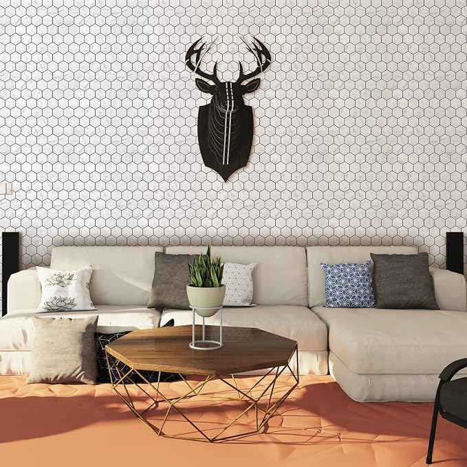 STICKGOO Peel and Stick Backsplash for Kitchen, Self-Adhesive Tile Hexagon Mosaic Tiles (10 Sheets, Carrara White Marble Look)
