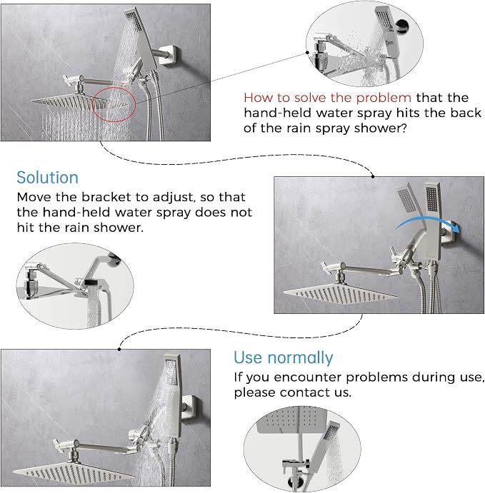 G-Promise All Metal 8" Rain Shower Head with Handheld for Bathroom Upgrade | All Metal, Built to Last, Easy Install, Adjustable Height & Angle for All Heights, Extra Long Hose, Modern Upgrade