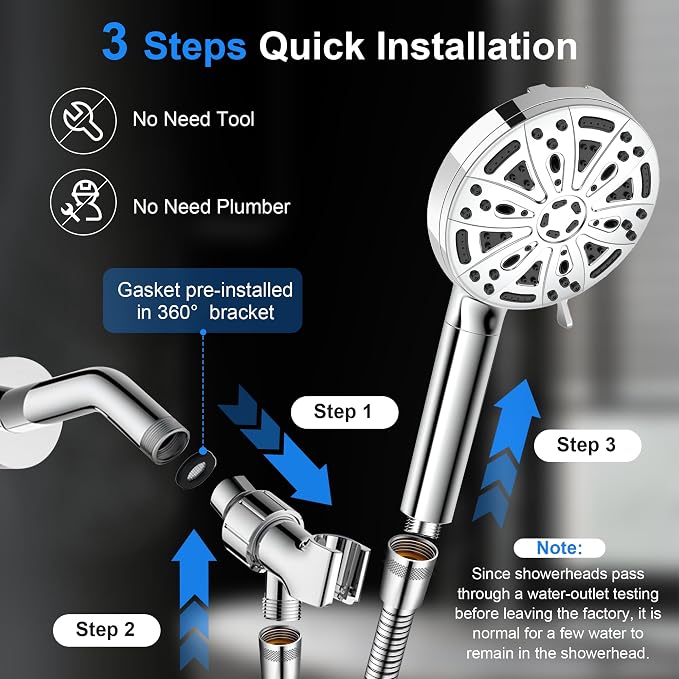 Filtered Handheld Shower Head, 9 Spray Modes High Pressure, 3 Replacement Filters Included, Hard Water Softener 20-Stage Filtration, Remove Chlorine, Relieve Dry Itchy Skin, 3 Filters-Chrome