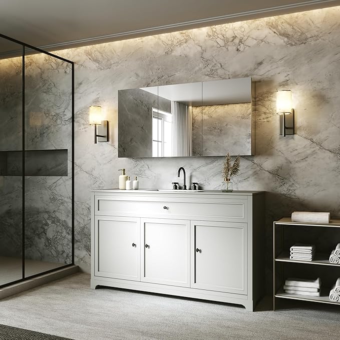 48 x 24 in Medicine Cabinet with Mirror and Side Panels, Silver | Surface or Recessed Medicine Cabinet Mirror with Storage, Adjustable Shelves, Aluminum Alloy Frame, Assembly Required