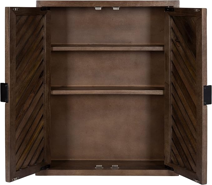 Kate and Laurel Mezzeta Decorative Modern Two-Door Floating Bathroom Cabinet, 28 x 22 x 7, Natural Wood, Decorative Over Toilet Storage Cabinet Made from Solid Mango Wood with Slatted Chevron Design