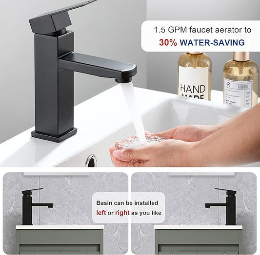 16" Bathroom Vanity Sink Combo for Small Space, Wall Mounted Bathroom Cabinet Set with White Resin Basin Sink Top Black Faucet Pop Up Drain Green