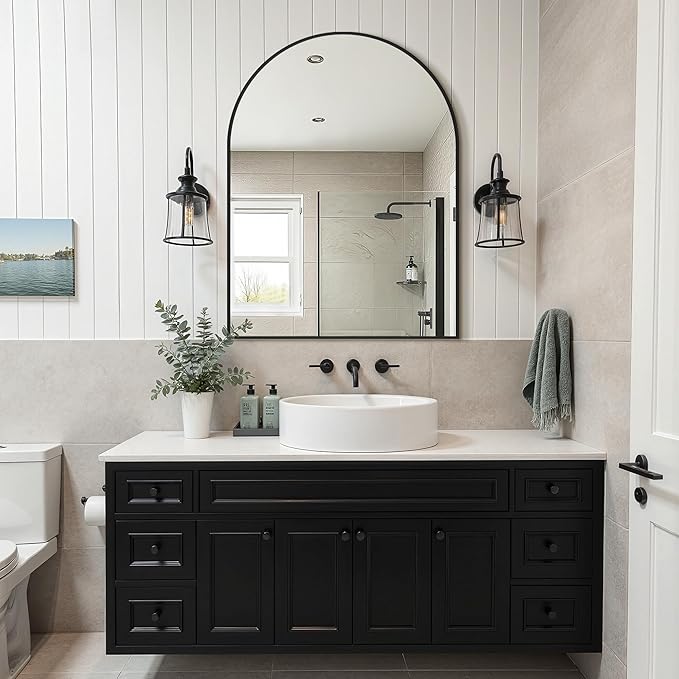 Arched Bathroom Vanity Mirror for Over Sink, 40”x30”, Black | HD Tempered Glass, Anti-Rust Metal Frame, Hanging or Leaning, Wall Mirrors for Bathroom Sink, Bedroom, Living Room, Entryway