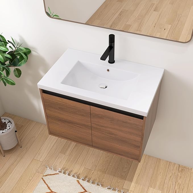 30" Floating Bathroom Vanity,30 Inch Bathroom Vanity with Sink,Single Sink Wall Mounted Vanity Combo,Dark Brown Wall Mounted Cabinet Set