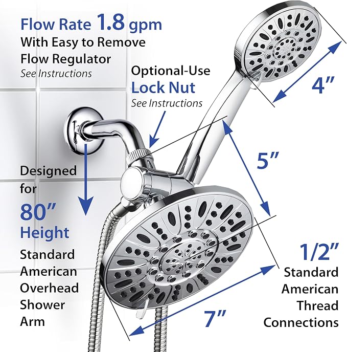 AquaDance 7" Premium High Pressure 3-way Rain & Handheld Shower Head Combo | Enjoy Dual 6-Setting Luxury Shower Heads Separately or Together for the Best of Both Worlds! Stainless Steel Hose - Chrome