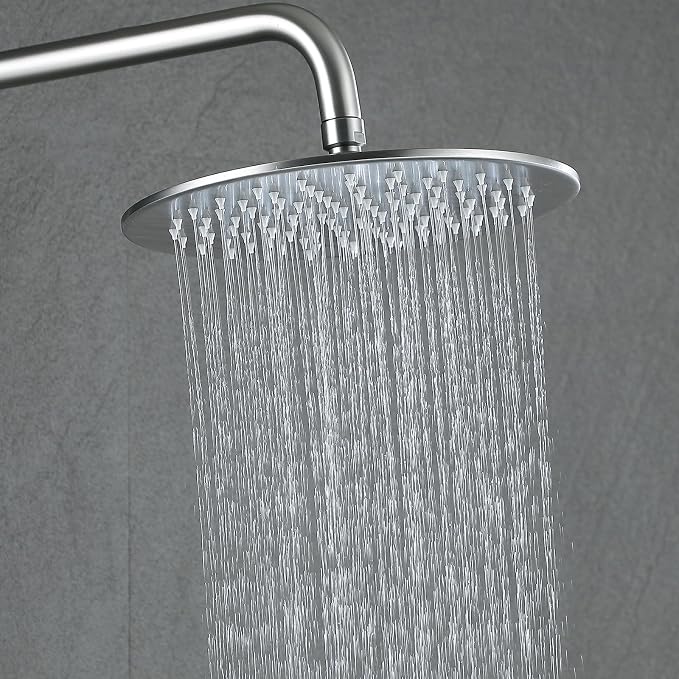 RBROHANT Exposed Shower System with Tub Spout, Brushed Nickel Exposed Pipe Shower Faucet with 3 Functions Brass Shower Valve, Shower Height Adjustable, Wall Mounted