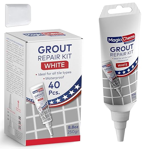 Tile Grout Repair, White 8.8 oz/250gr. Fast Drying Grout Repair Kit, Grout Filler Tube Repair Kit, Tile Grout Paint, Grout Sealer Restore and Renew Bathroom Floor, Tile Gaps, Joints, Lines | Tile Filler; Restore & Renew