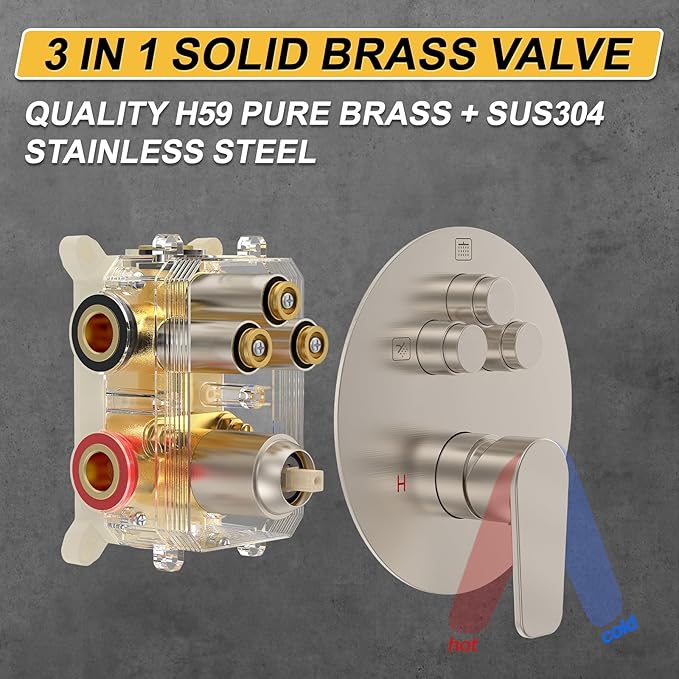 Shower Faucet Set Brushed Nickel Shower System, 12 Inch Ceiling Rain Shower Head with Handheld, Polished Nickel High Pressure Shower Fixtures Set (12" Brushed Nickel)