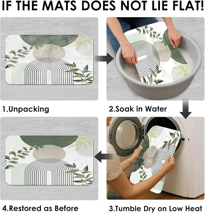 Bathroom Sets with Shower Curtain and Rugs, 4 Pcs, Boho Sage | Green Abstract Botanical Mid Century Bathroom Decor Set with Toilet Lid Cover, Non-Slip Bath Mats and Accessories 12 Hooks