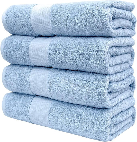Luxury Oversized Bath Towels | 650 GSM, 34" x 56" | Hotel Quality, Soft & Highly Absorbent | Quick Dry, Thick, Combed Cotton Bathroom Towels | Sky Blue - 4 Pack