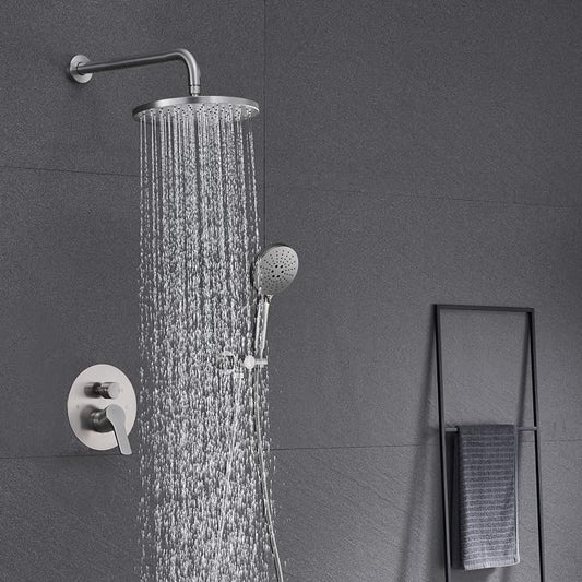Iriber Shower System Wall Mounted Shower Faucet Set with High Pressure Shower head and 3-Setting Handheld, Bathroom Shower Trim Kit Contain Pressure Balance Valve Cartridge, Brushed Nickel