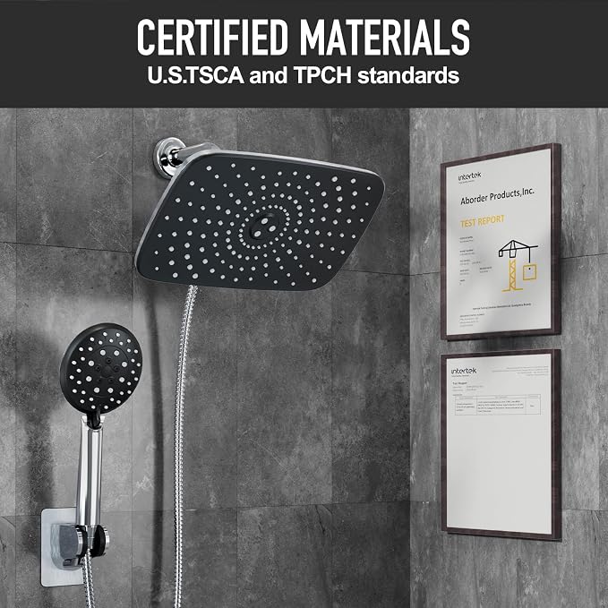 Veken 11.8“ Rain Shower Head with Handheld,Dual High Pressure Shower Heads | 5-mode Hand Held Spray with Hose,Wide Detachable Rainfall,Dual Showerhead Combo,Bathroom Accessories,Easy setup,Chrome Silver