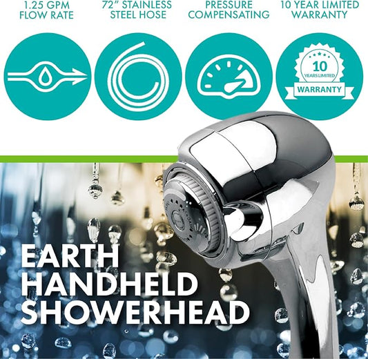 Niagara Conservation Earth Spa 3-Spray 1.25 GPM 2.7-in. Wall Mount Handheld Shower Head in Chrome with Pressure Compensation Technology