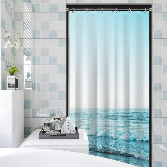 Small Stall RV Half Size Ocean Beach Coastal Seaside Shower Curtain for Bathroom 36W*72H Inch Nautical Summer Beachy Bathtub Decor Seascape Waterproof Polyester Fabric Set with 12 Hooks
